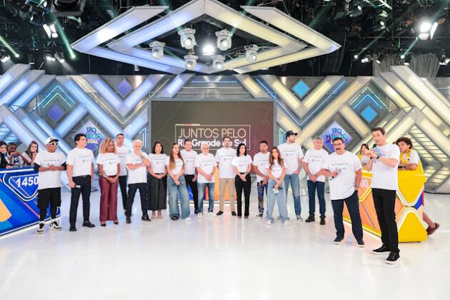 Elenco do SBT no lançamento da campanha para arrecadar doações para o Rio Grande do Sil